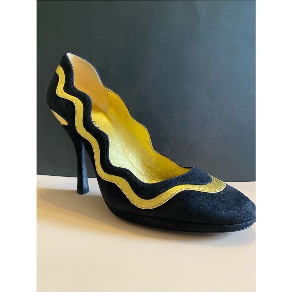 Prada 2008 Black and Gold Scalloped Wavy Heel w Box. Authentic - Picture 10 of 17